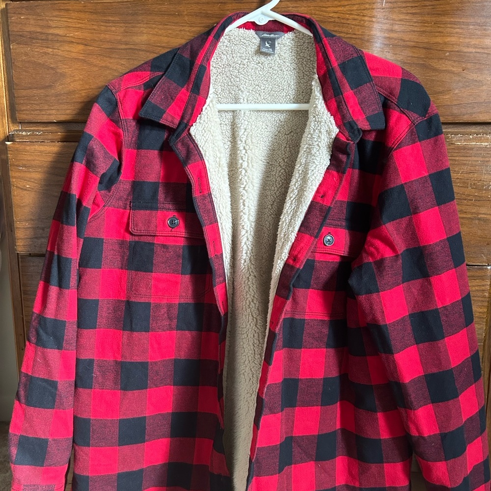Eddie Bauer Red and Black Flannel with fur